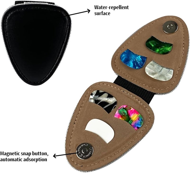 RockCheems Guitar Pick Holder Case, PU Leather Guitar Pick Bag, with 6 pcs Celluloid and 6 pcs Metal Guitar Picks - Image 4